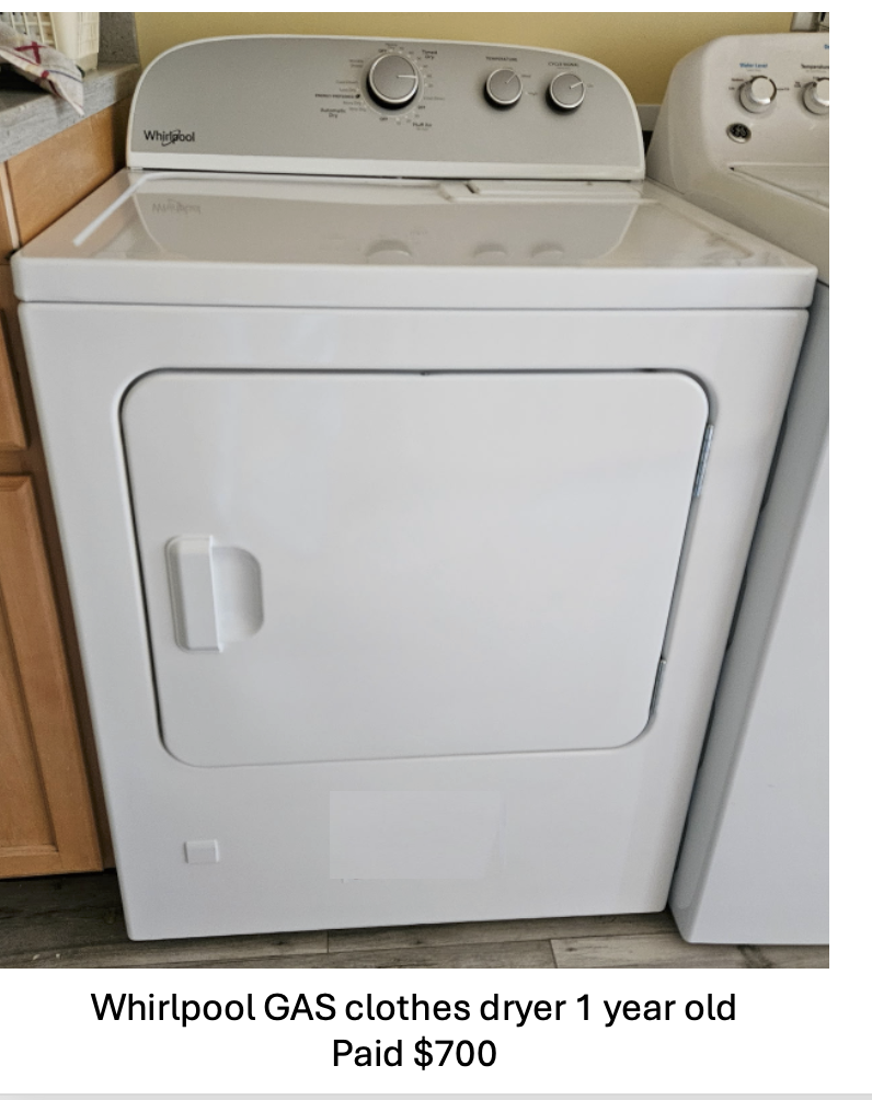 Whirlpool GAS Dryer - 1 year old