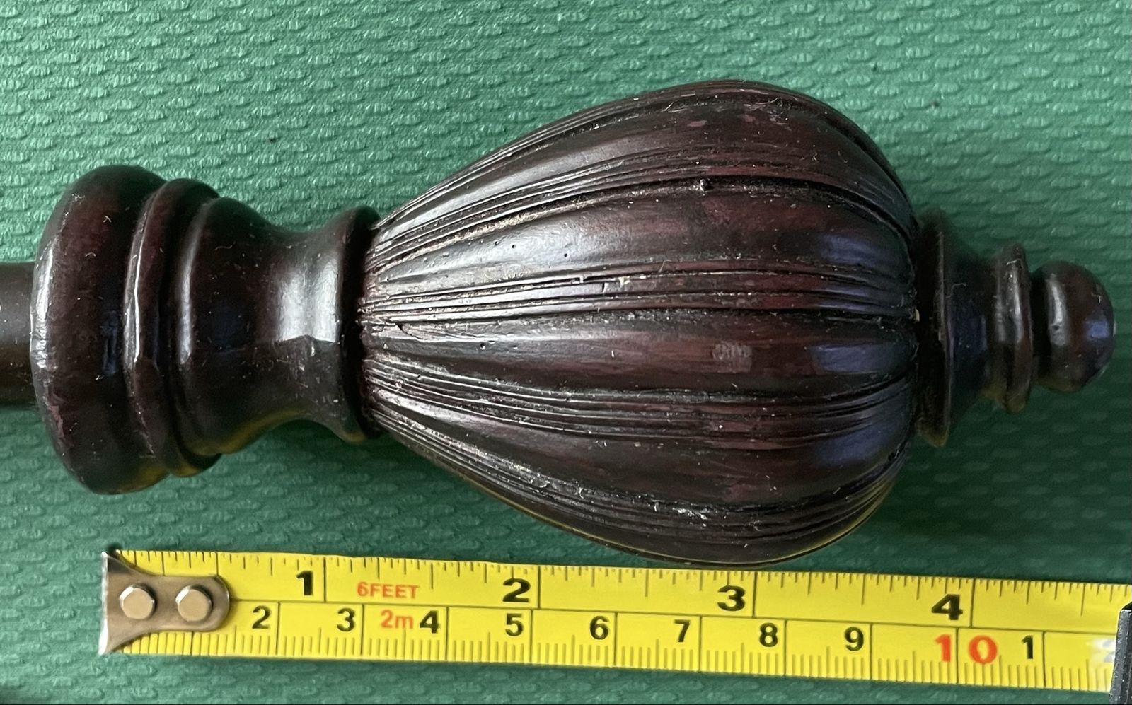 1/2” Dark Brown Metal Curtain Rod 46”-86” adjustable length, 2 Finial & 3 Bronze Brackets with Screws - 6" Finial, Complete Set