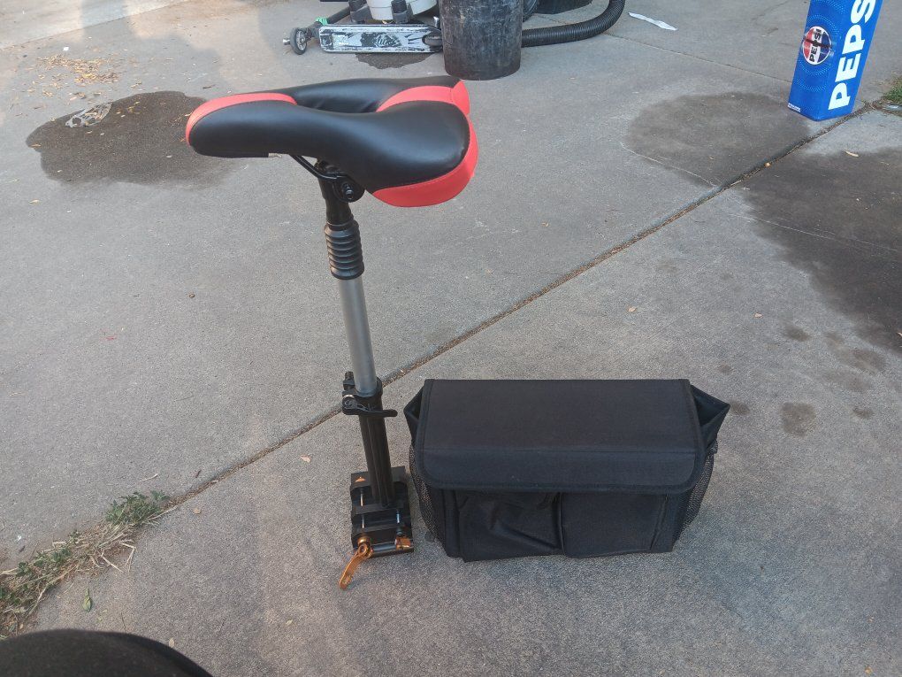 Adjustable Electric Scooter Seat with Shock Absorber & Storage Bag - Black/Red Comfort Saddle