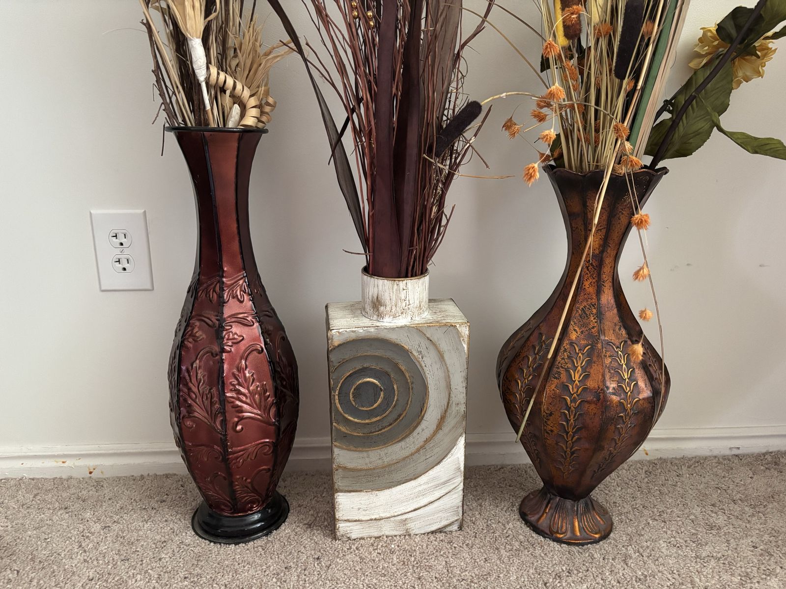Decorative Floor Vases with Dried Floral Arrangements (Set of 3)