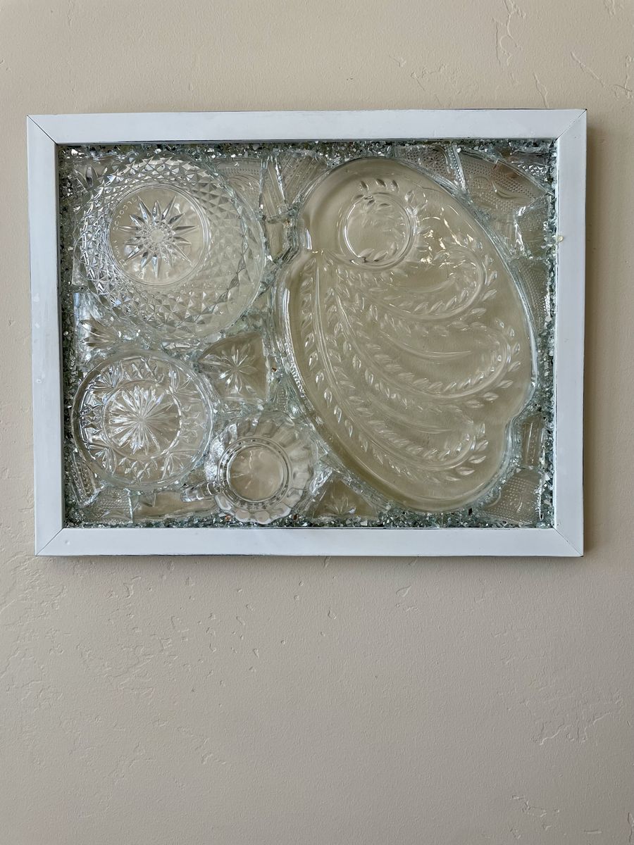 Framed vintage dish preservation display wall art