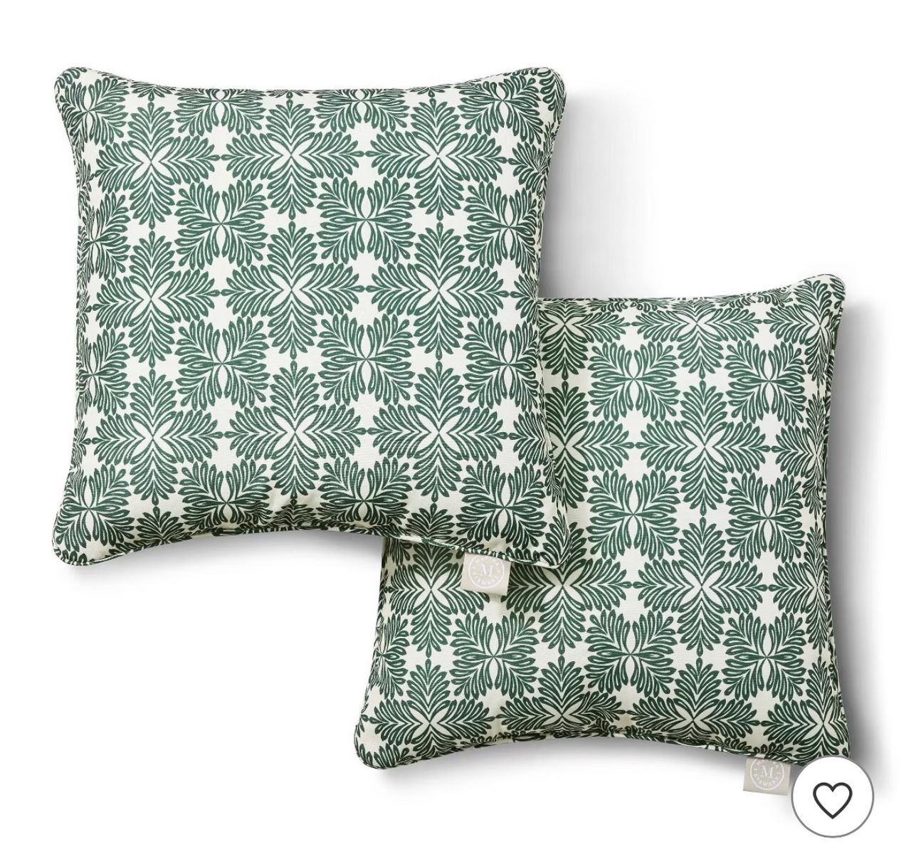 New. Martha Stewart Tallum 2-Piece Green & White Botanical Print Throw Pillows
