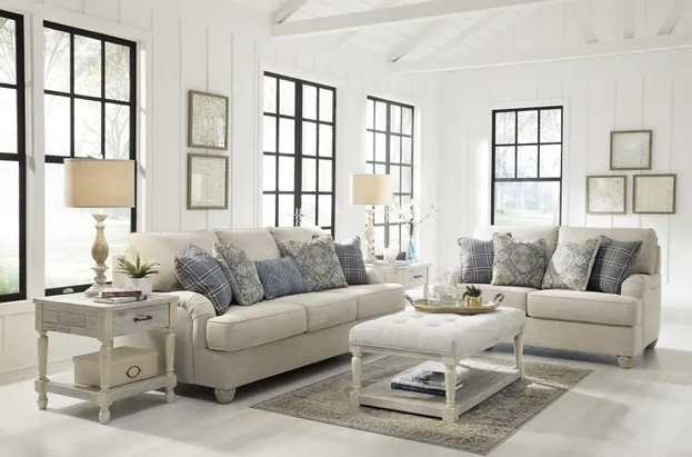 Last one! Traemore Linen Gray Sofa and Loveseat - Living Room Furniture - Action Home Furniture