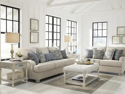 Last one! Traemore Linen Gray Sofa and Loveseat - Living Room Furniture - Action Home Furniture