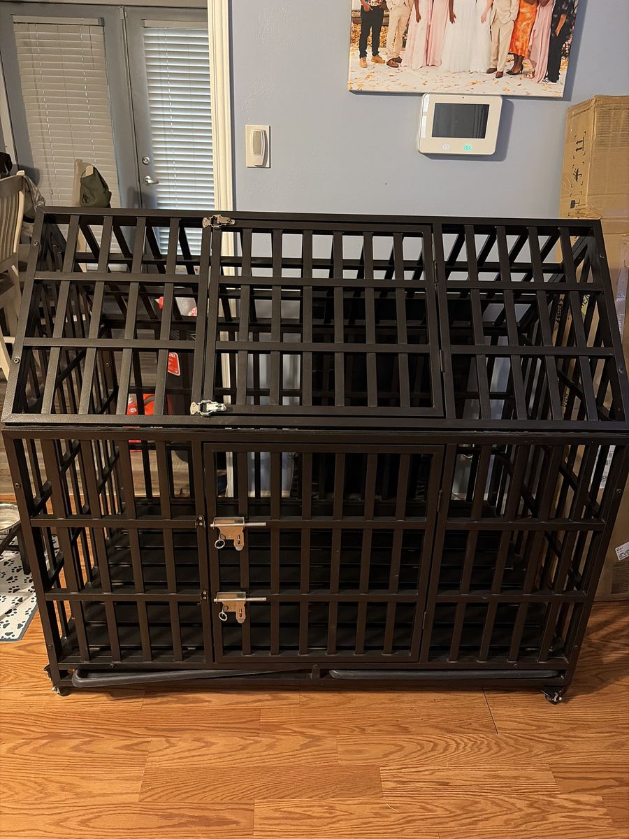 Heavy Duty Large Dog Crate Pet Kennel Cage with Wheels - Black, Double Door