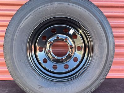 New Free Country ST 235/80 R 16 Trailer Tire Mounted on New Black Mod Wheel Heavy Duty 10 Ply E Load 8 Lug Pattern