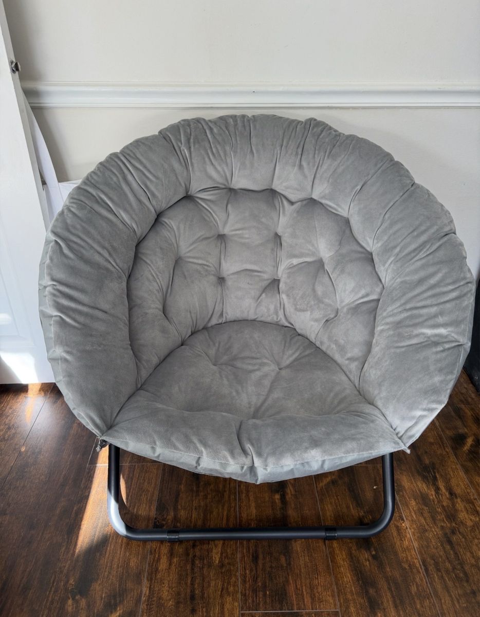 Gray Cuddle Chair - Moon Chair Saucer Chair with Metal Frame