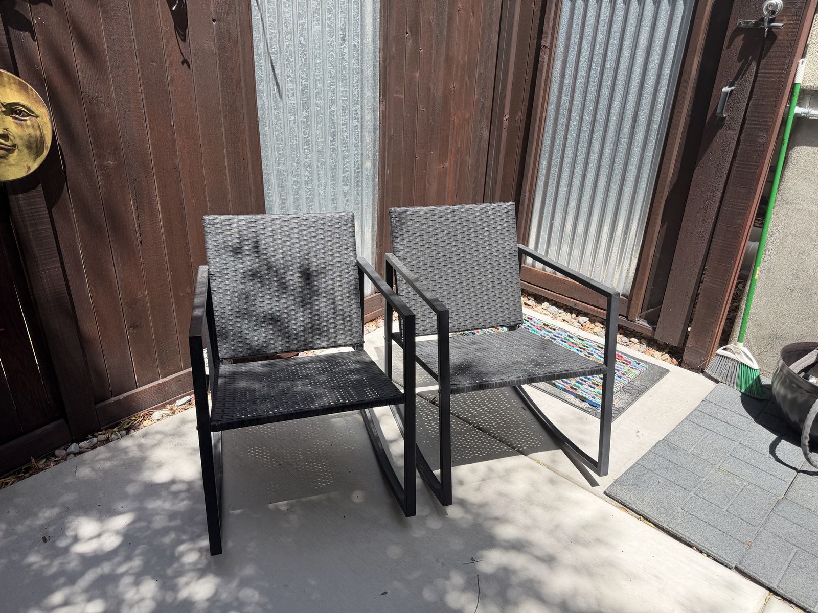 Set of 2 Black Wicker Outdoor Patio Rocking Chairs - Modern Sturdy, & Durable