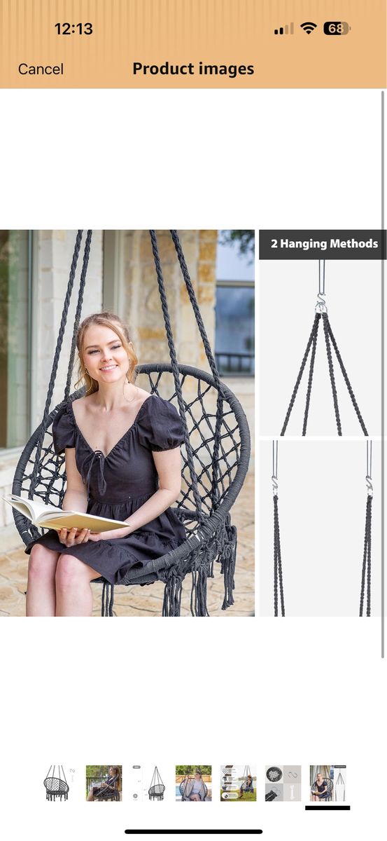 New Macrame Hammock Chair Swing - 330lbs Capacity, Indoor/Outdoor Hanging Seat