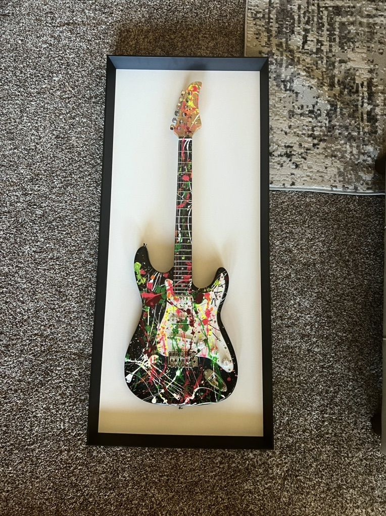 Original Painting On Real Guitar By EM ZAC Signed