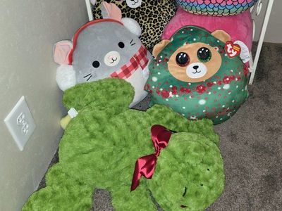 Big Plushie Lot - Green Frog, Ty Bear, Owl & More