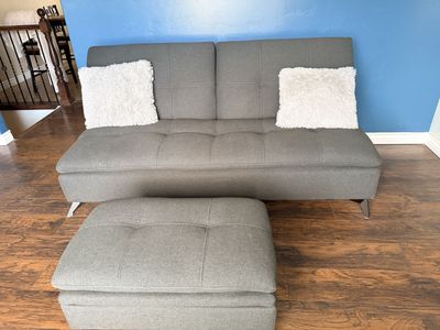 Modern Gray Fabric Futon Sofa Bed
