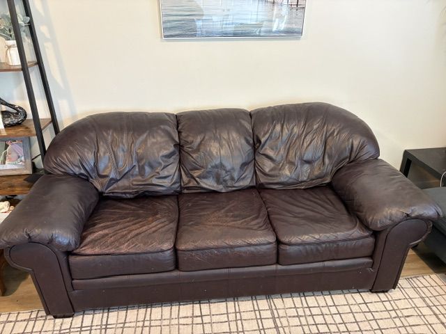 Brown Leather Sofa and Loveseat Set
