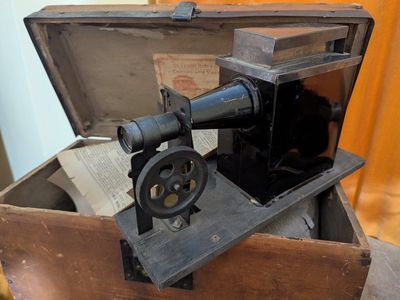 Rare Early Motion Picture Projector in Stagecoach box-early Utah History