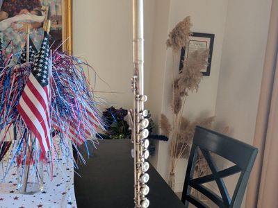 Used Silver Flute, it has a silver Head joint and a beautiful sound, clear notes and is a great beginner, intermediate flute.