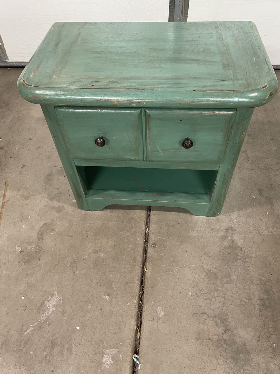 Distressed Green Wood Nightstand End Table with one drawer