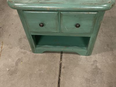 Distressed Green Wood Nightstand End Table with one drawer