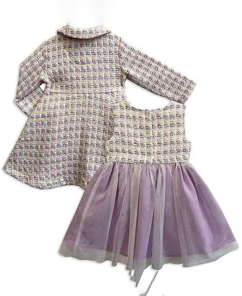 Nannette Baby Girl's Tweed Coat & Purple Tulle Dress Set - Size 24M