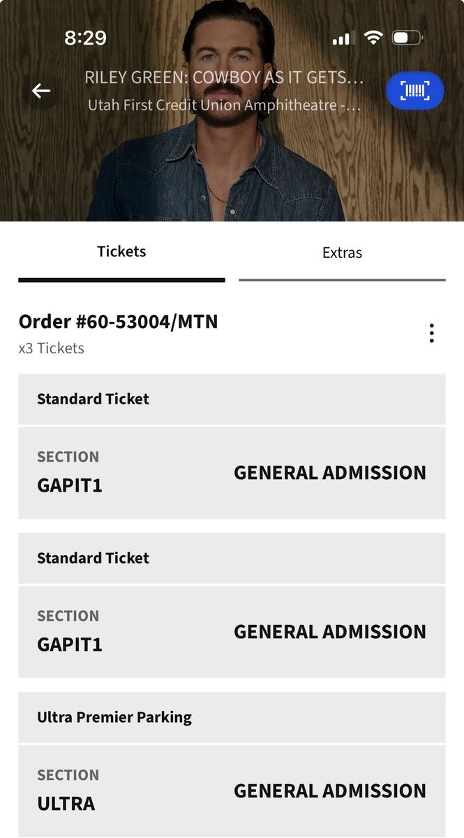 3x Riley Green Tickets + Ultra Premier Parking - Utah First Credit Union Amphitheatre - General Admission