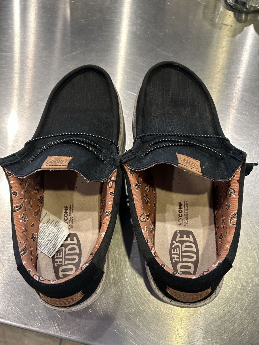Hey Dude Men's Wally Casual Loafers Size 12 Black with Paisley Lining - Worn Once