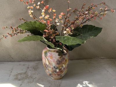 Hand-Painted Ceramic Vase with Artificial Floral Arrangement