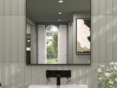 30" W x 30" H x 1 1/4" D. Metal Framed Mirrior