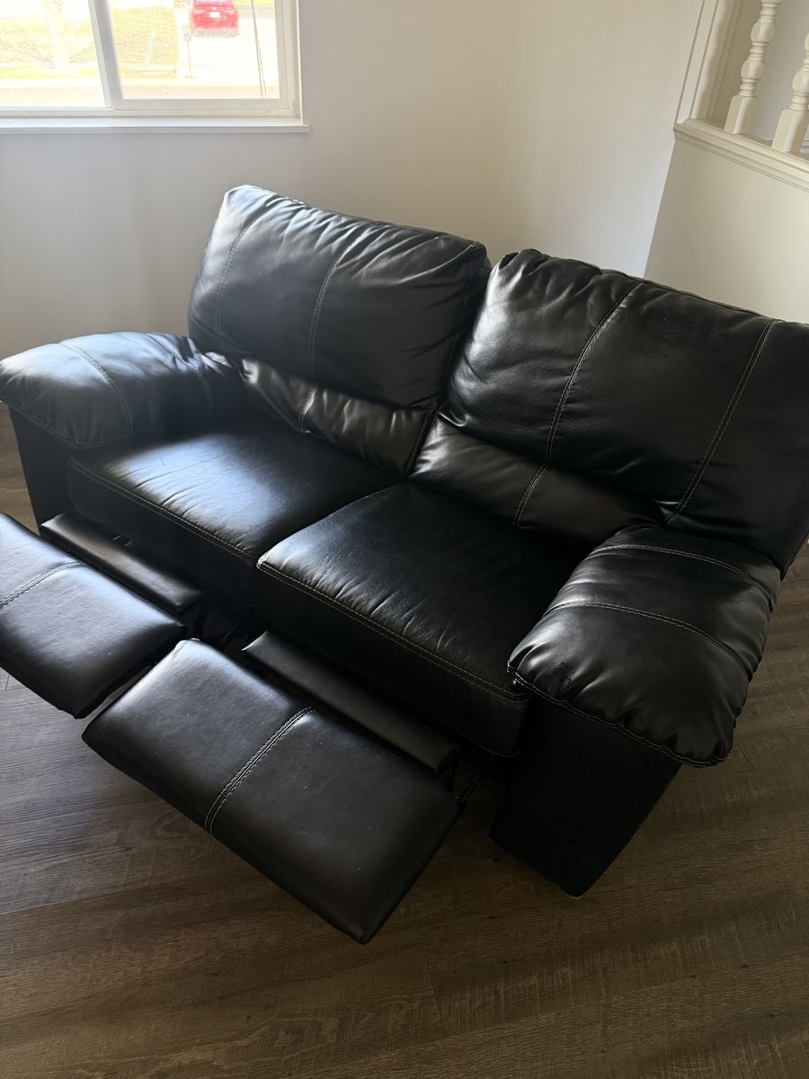 Black Faux Leather Reclining Loveseat