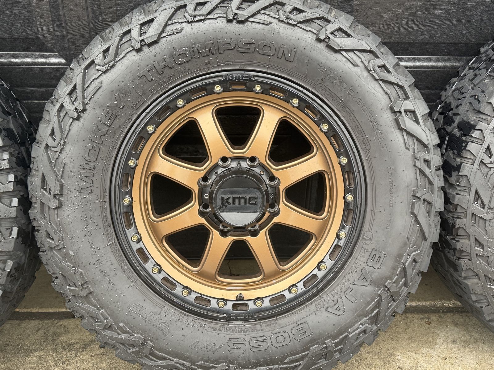 Mickey Thompson Baja Boss 37X12.50R17LT Tires on KMC Bronze Wheels (Set of 4)