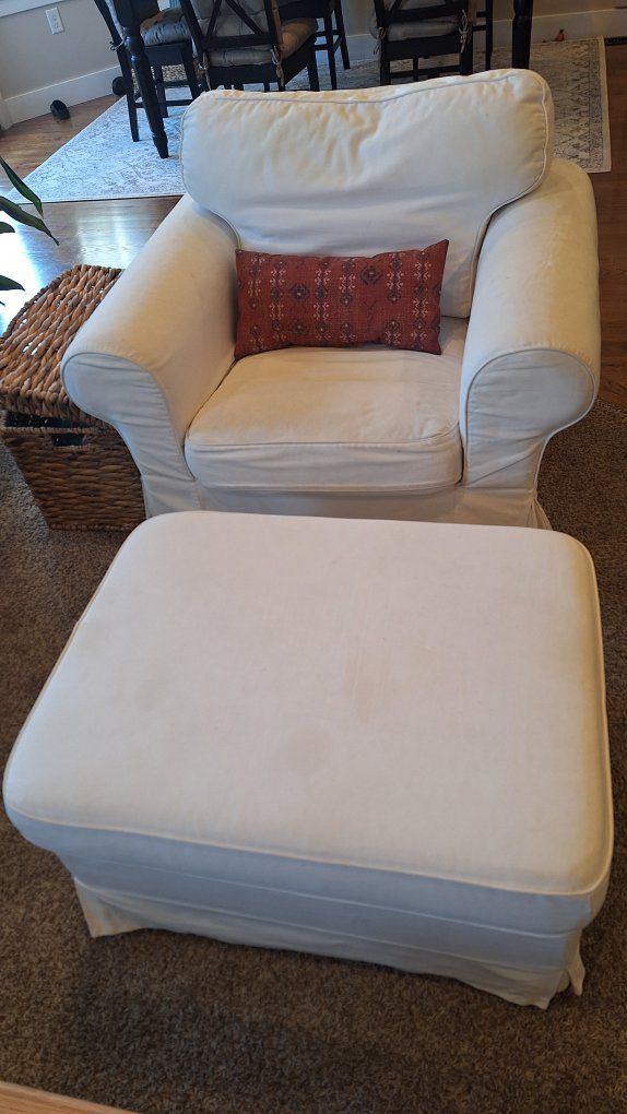 White Ikea Ektorp Slipcovered Armchair with Matching Ottoman