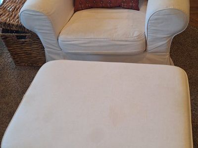 White Ikea Ektorp Slipcovered Armchair with Matching Ottoman