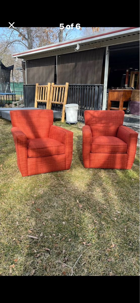 Pair of Modern Burnt Orange Swivel Armchairs - Stylish & Comfortable Accent Chairs