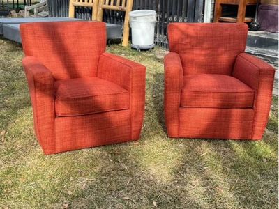 Pair of Modern Burnt Orange Swivel Armchairs - Stylish & Comfortable Accent Chairs