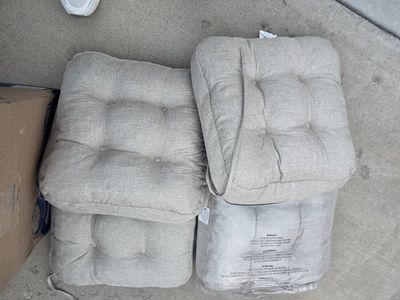 Set of Beige Tufted Chair Cushions with Nonslip Backing and Ties