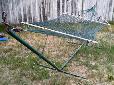 Green Hammock with Metal Stand - Relaxing Outdoor Lounger