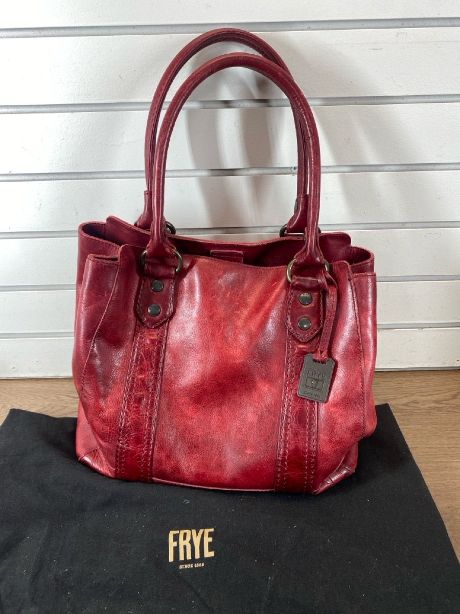 FRYE MELISSA LEATHER TOTE DISTRESSED RED LEATHER PURSE #WCP036725