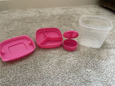 Pink Bento Salad Container - 3 Cup Food Storage with Divider Tray and Dressing Cup