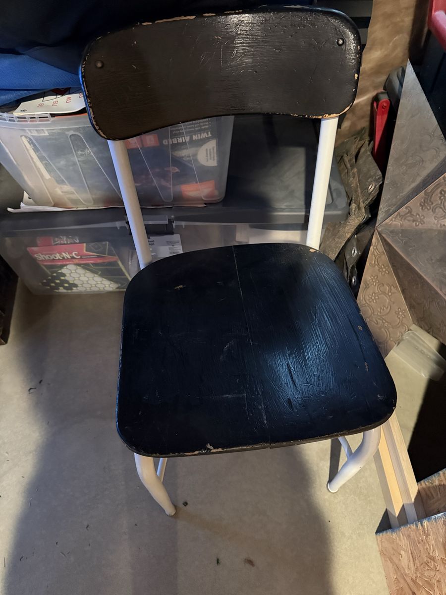 Vintage Black Wood and White Metal School Chair - Industrial Style Seating