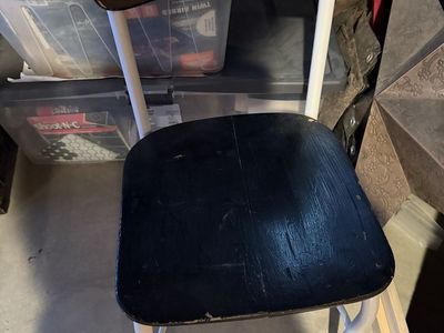 Vintage Black Wood and White Metal School Chair - Industrial Style Seating