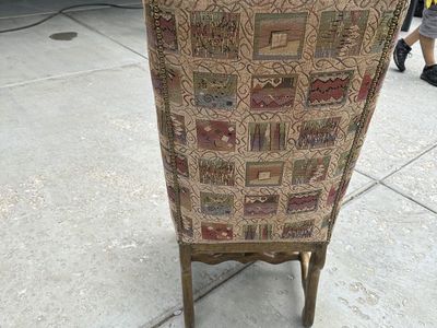 Bausman and Co Upholstered Dining Chair with Nailhead Trim & Geometric Pattern - Ornate Wood Frame
