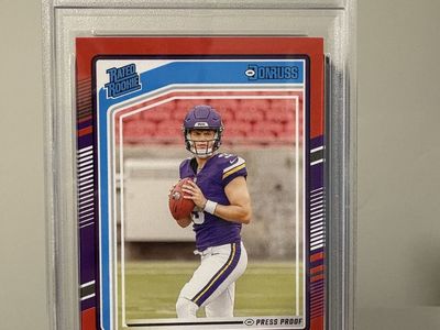 2024 Donruss JJ McCarthy Press Proof Red #303 PSA 8 NM-MT Minnesota Vikings Rated Rookie Football Card