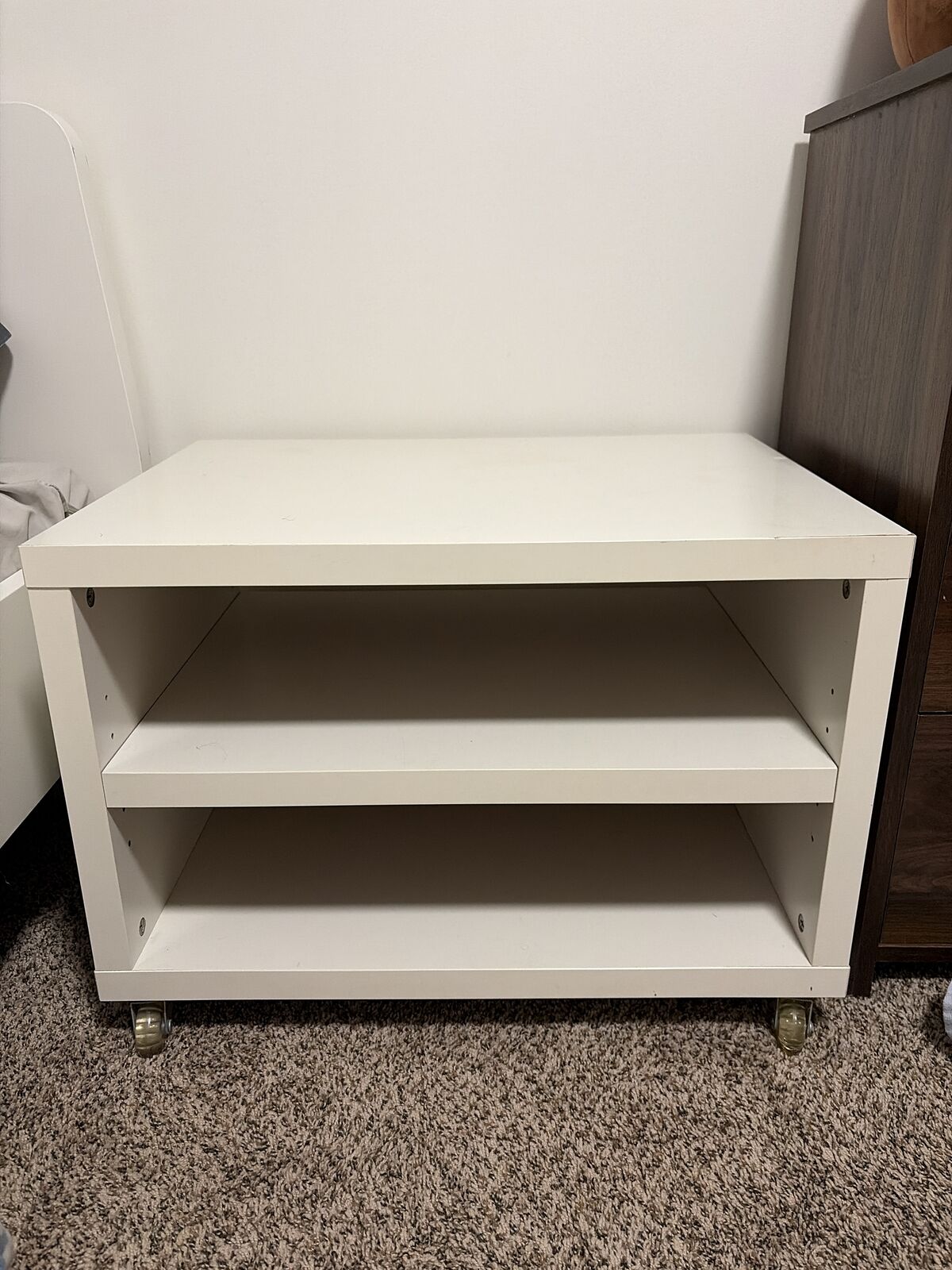 White Nightstand or End Table on Wheels