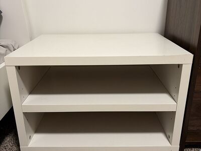 White Nightstand or End Table on Wheels