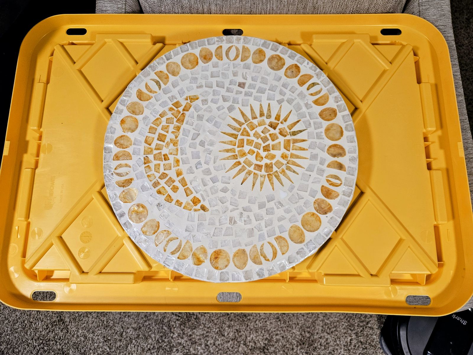 Yellow & White mosaic moon & sun Lazy Susan 16" round