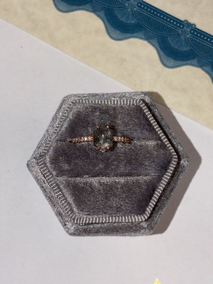 Alexis Russell Rose Gold Diamond Ring with Salt & Pepper Hexagonal Diamond, Size 7