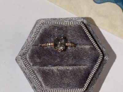 Alexis Russell Rose Gold Diamond Ring with Salt & Pepper Hexagonal Diamond, Size 7
