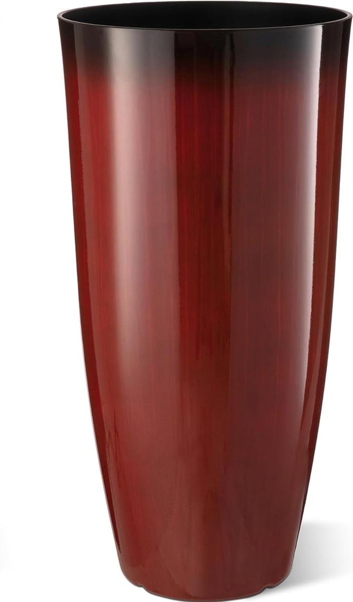 New Glitzhome 30" H Oversized Tall Planter, Indoor-Outdoor Planter, Drainage Holes, Gradient Red, Faux Ceramic Finish