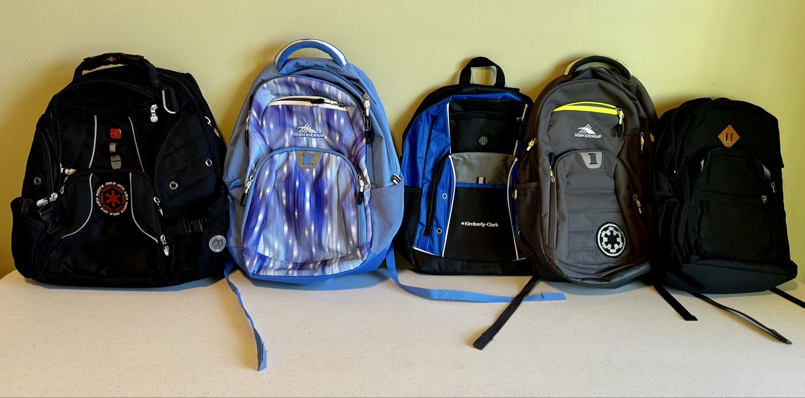 Lot of 5 Used Backpacks - including SwissGear and High Sierra