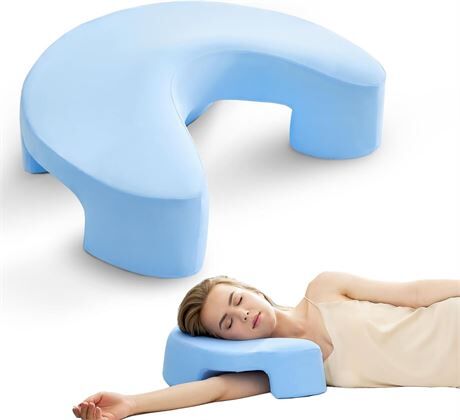 Side Sleeper Pillow with Arm Holes, Blue Memory Foam Pillow for Neck and Shoulder Pain Relief