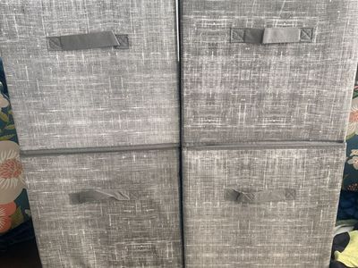 Set of 4 Gray Fabric Storage Cubes with Handles 13’ by 13 inches. New