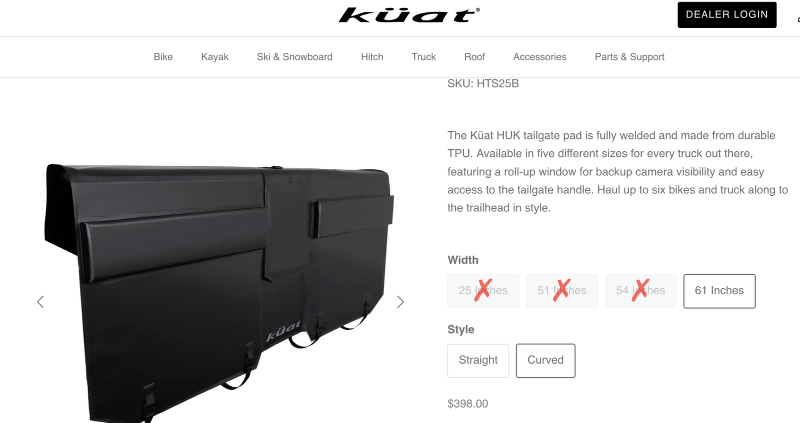 Kuat HUK Tailgate pad Large 61" Curved